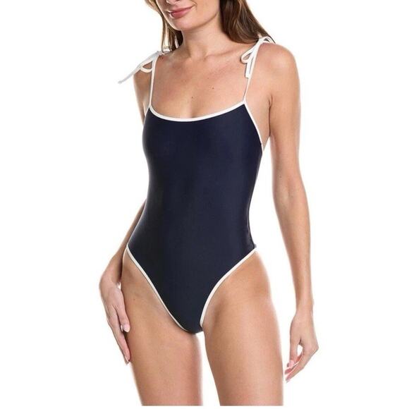 TROPIC OF C Women's Navy Tie Straps Cosmo Scoop Neck One Piece Swimsuit Sz S NWT - Picture 1 of 12